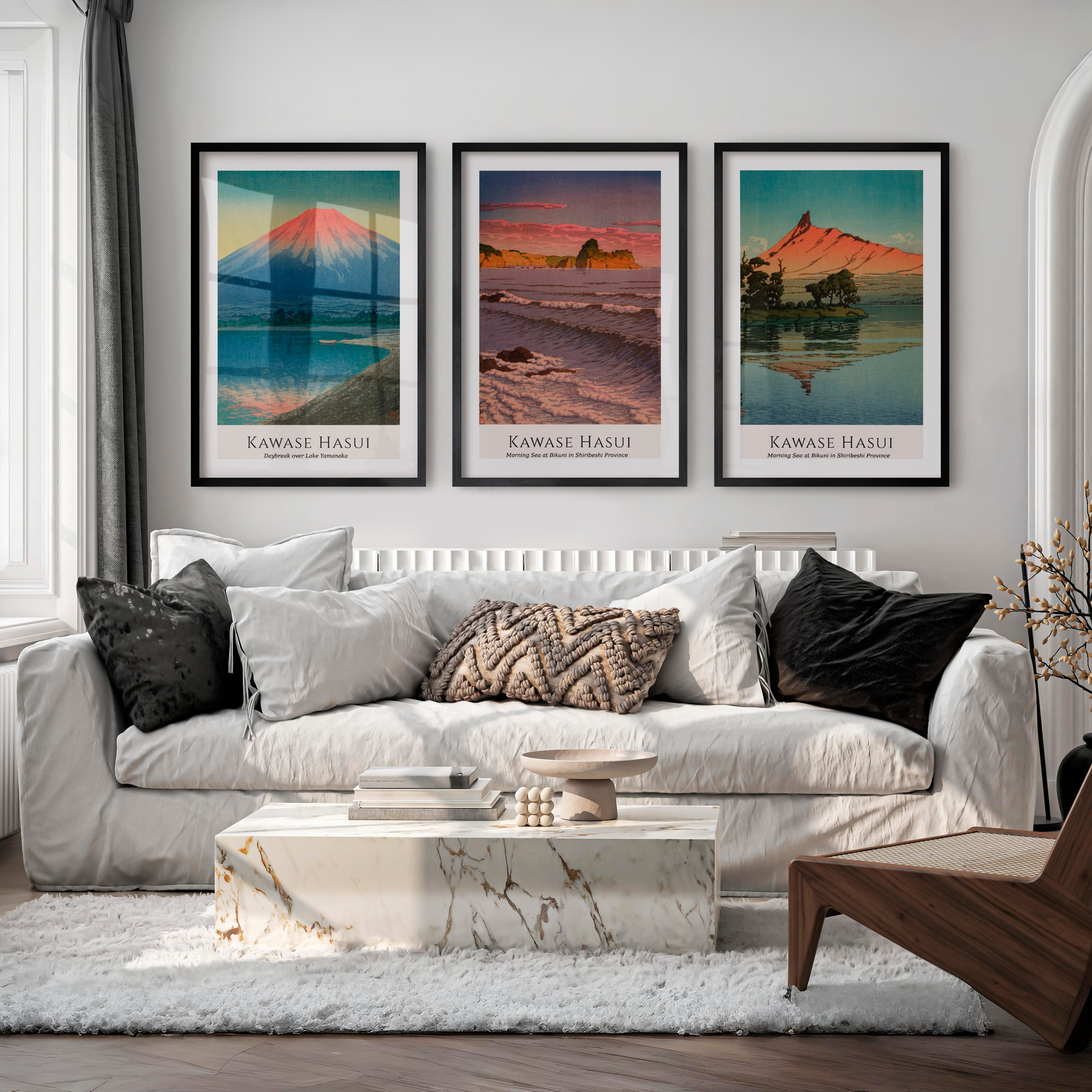 Hasui Mountain Coast Wall Decor Japanese Prints - Black Framed Poster with White Border - Artworksets