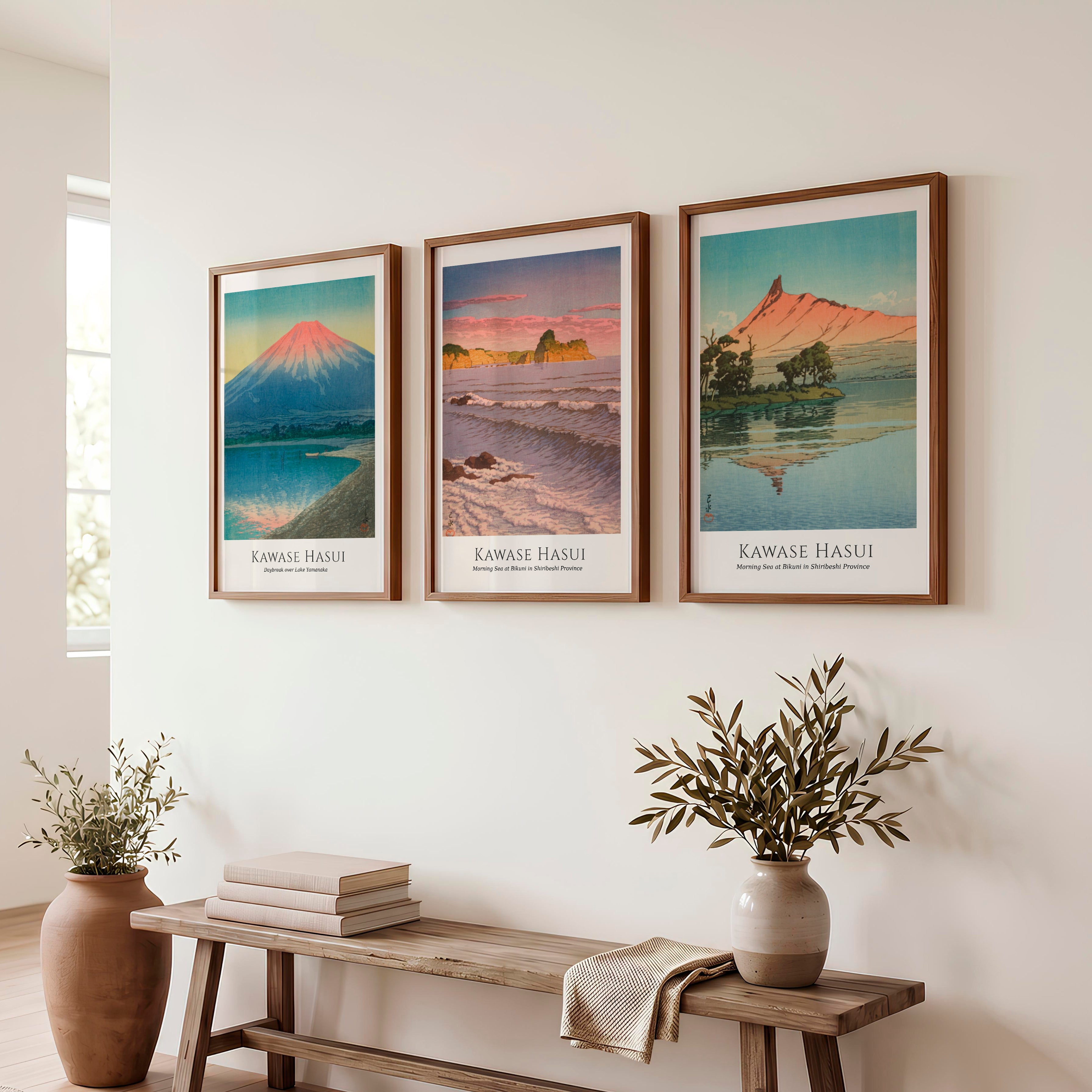 Hasui Mountain Coast Wall Decor Japanese Prints - Dark Brown Framed Poster No Border - Artworksets