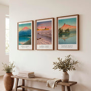 Hasui Mountain Coast Wall Decor Japanese Prints - Dark Brown Framed Poster No Border - Artworksets