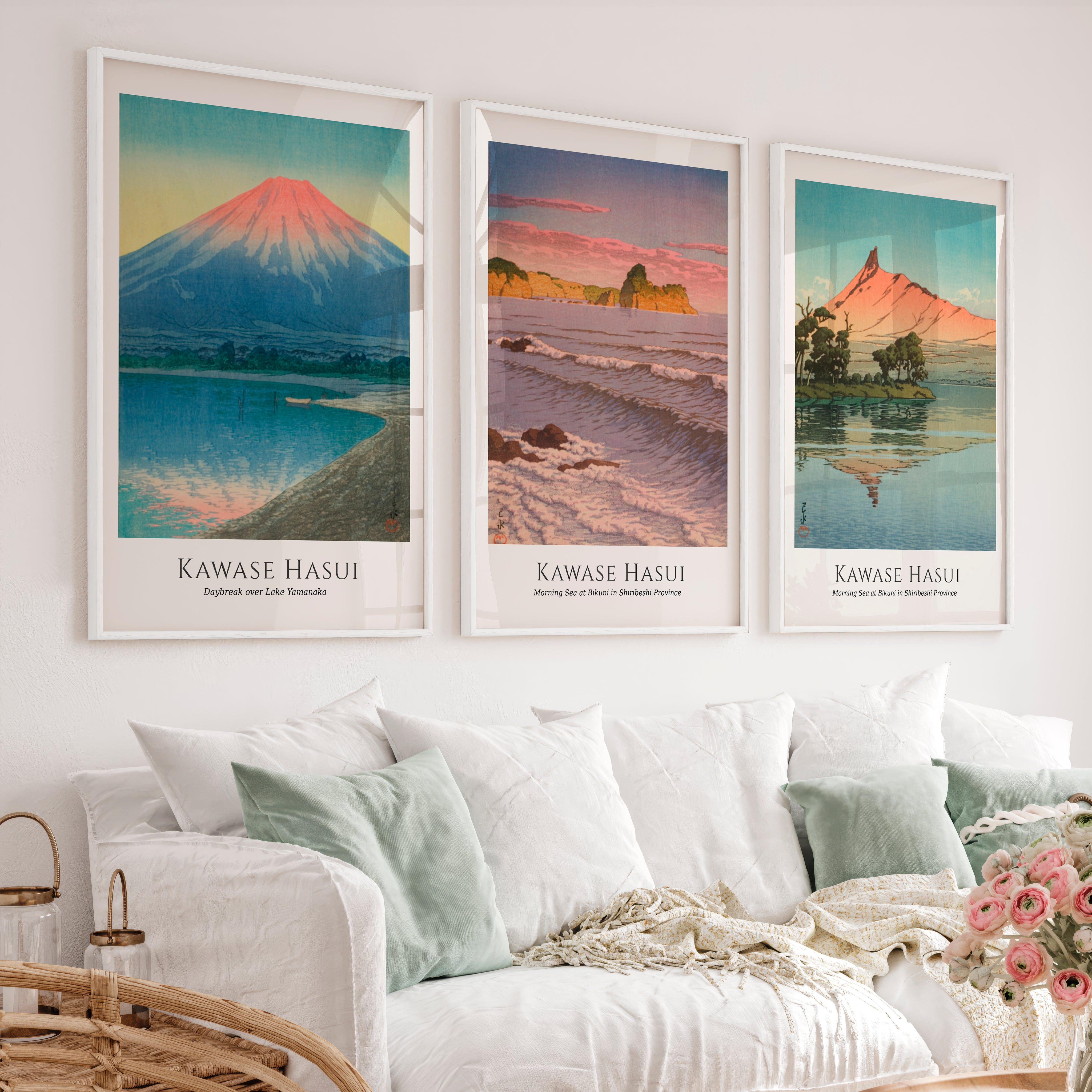 Hasui Mountain Coast Wall Decor Japanese Prints - White Framed Poster No Border - Artworksets