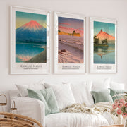 Hasui Mountain Coast Wall Decor Japanese Prints - White Framed Poster with White Border - Artworksets