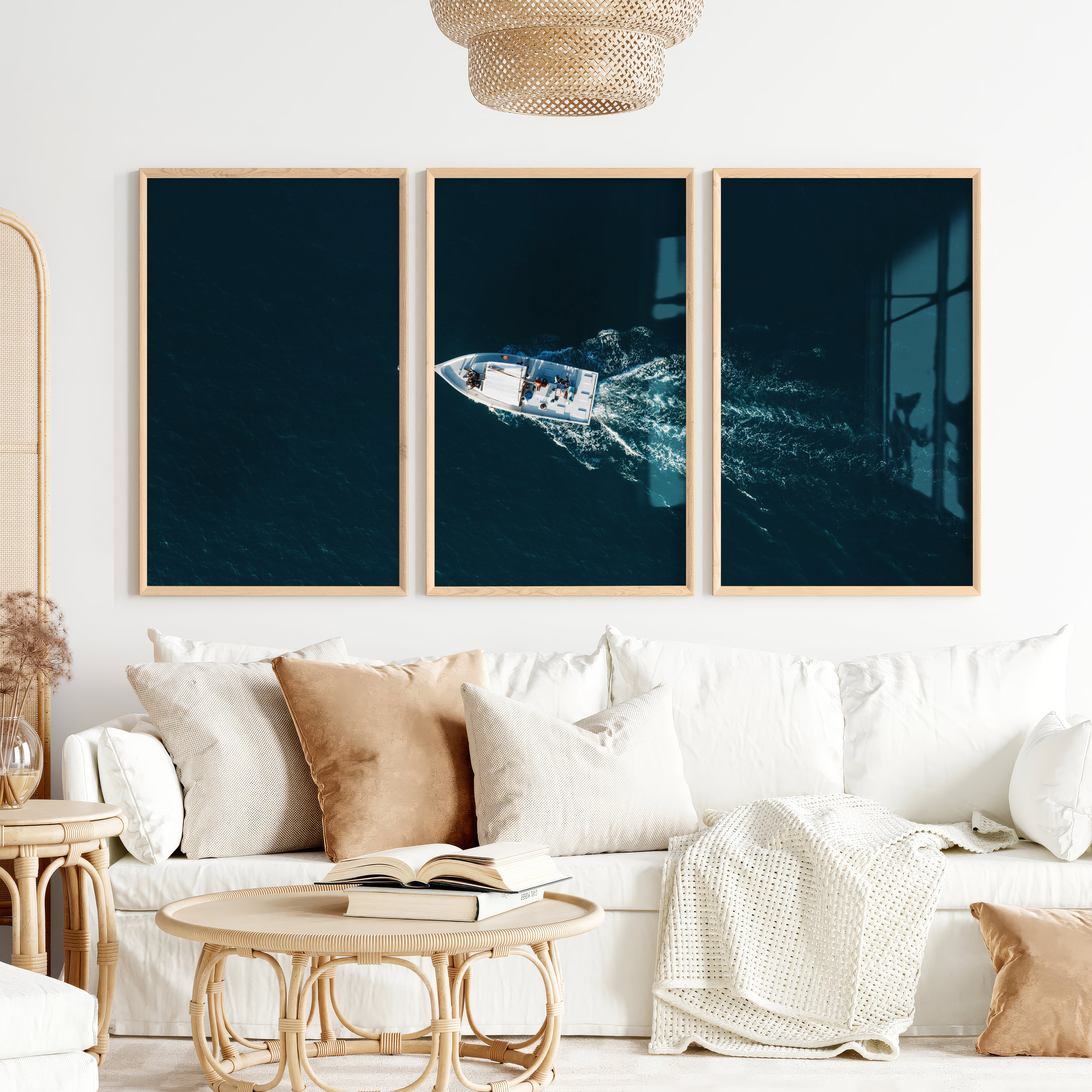Aerial Boat wall decor ocean Photography - Natural Wood Framed Poster No Border - Artworksets