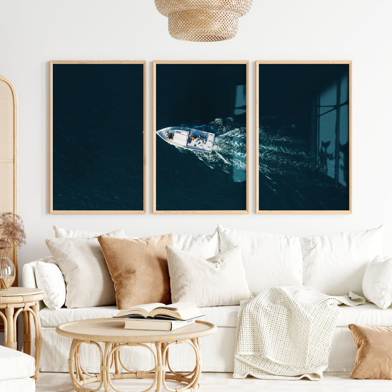 Aerial Boat wall decor ocean Photography - Natural Wood Framed Poster No Border - Artworksets