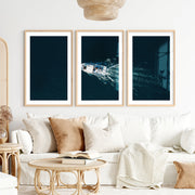 Aerial Boat wall decor ocean Photography- Natural Wood Framed Poster with White Border - Artworksets