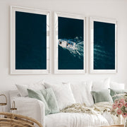 Aerial Boat wall decor ocean Photography - White Framed Poster with White Border - Artworksets