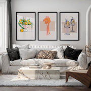 Wall Decor Retro with Oranges and Pasta Illustration Set - Black Framed Poster with White Border - Artworksets