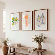 Wall Decor Retro with Oranges and Pasta Illustration Set - Dark Brown Framed Poster with White Border - Artworksets
