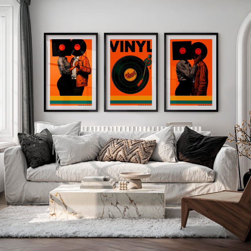 Vinyl Dance wall decor retro artwork - Black Framed Poster with White Border - Artworksets