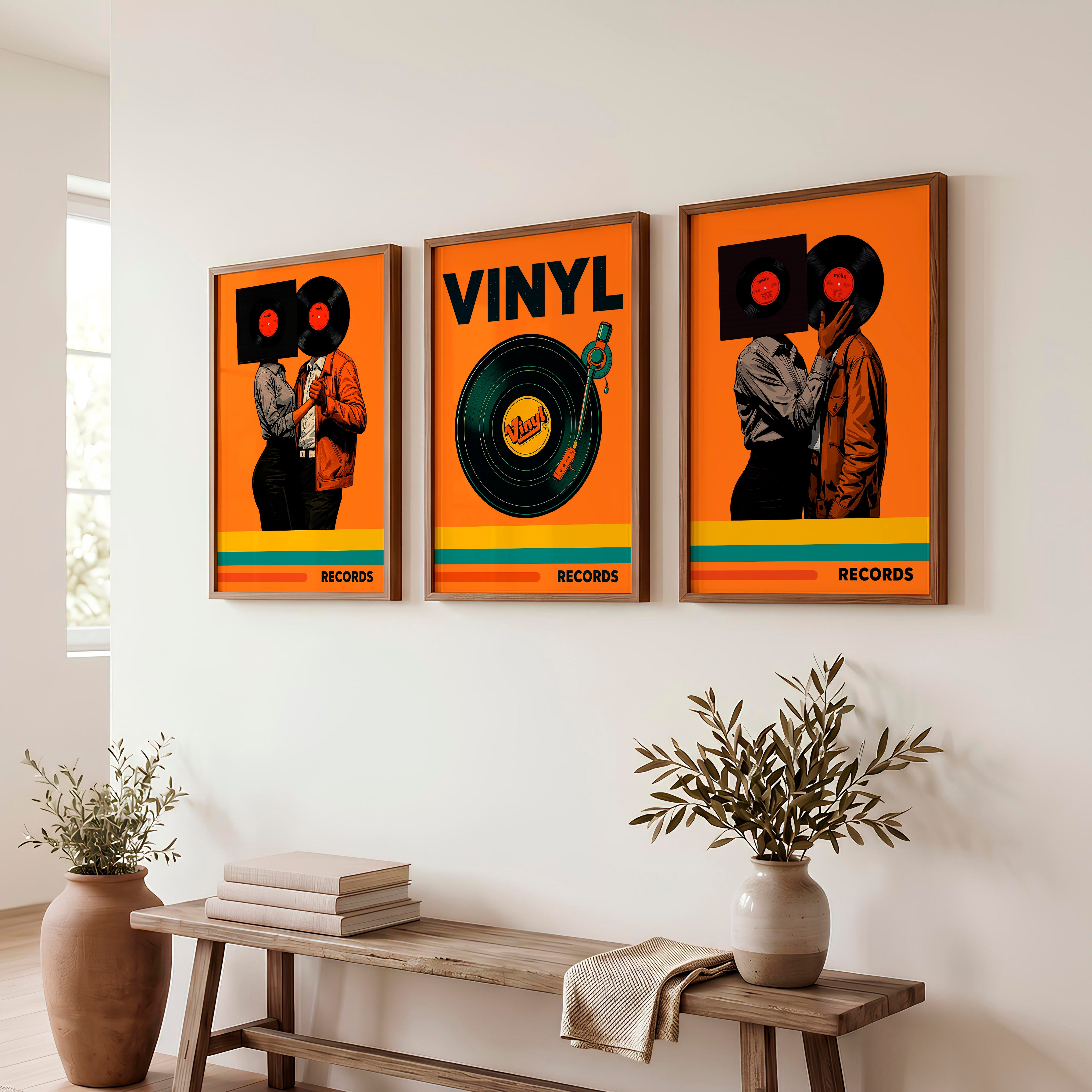 Vinyl Dance wall decor retro artwork - Dark Brown Framed Poster No Border - Artworksets