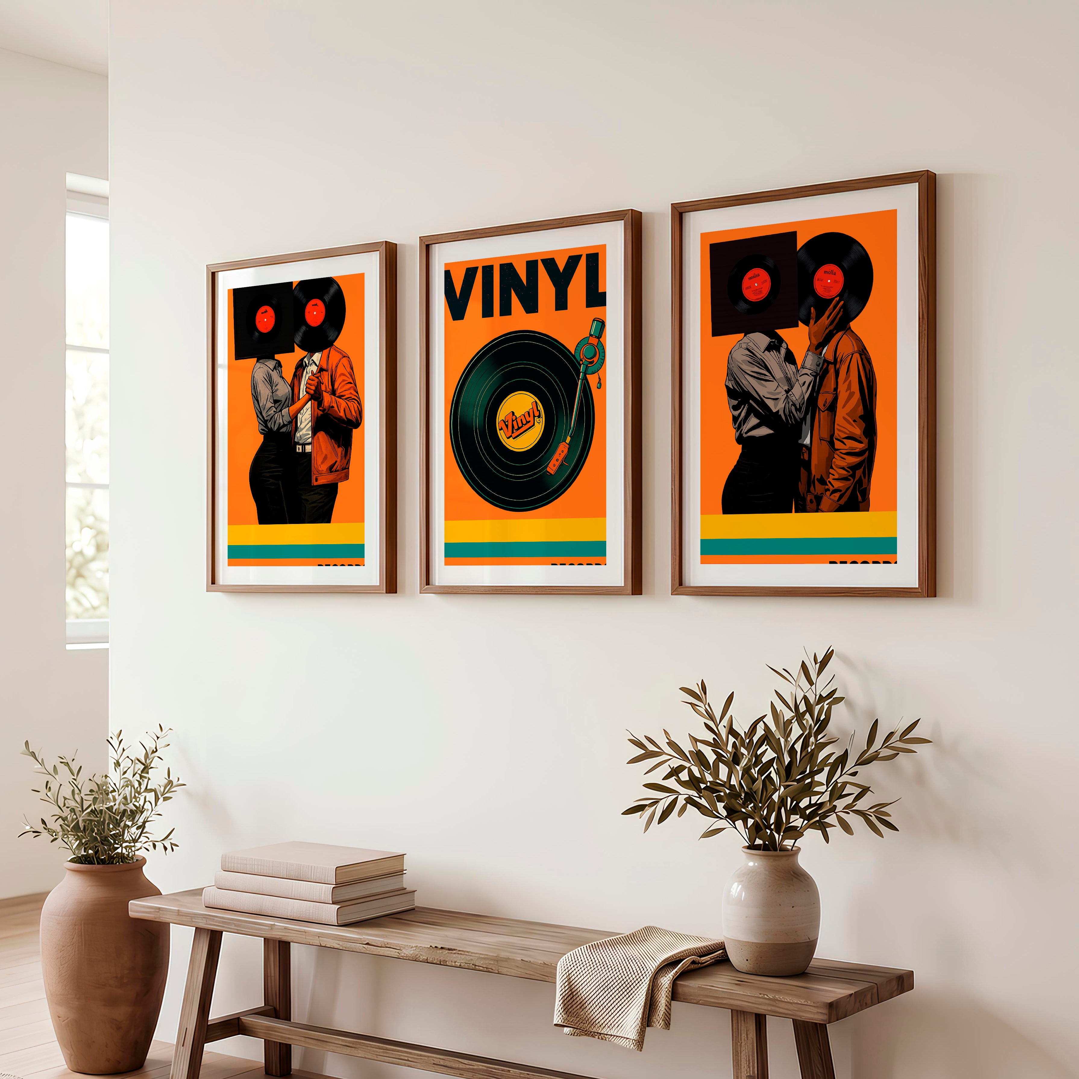 Vinyl Dance wall decor retro artwork - Dark Brown Framed Poster with White Border - Artworksets