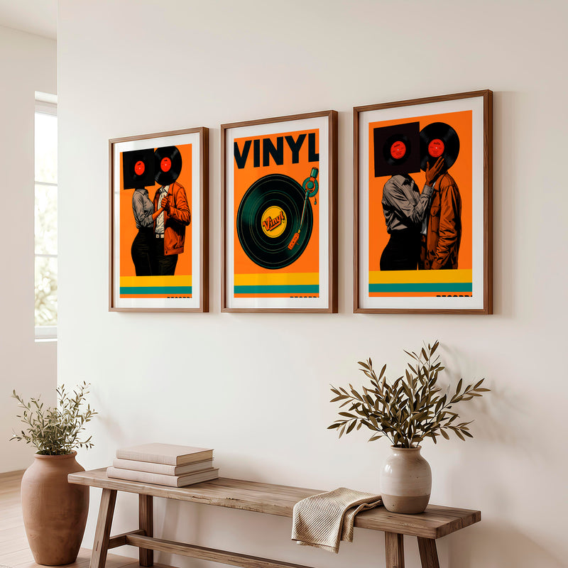 Vinyl Dance wall decor retro artwork - Dark Brown Framed Poster with White Border - Artworksets