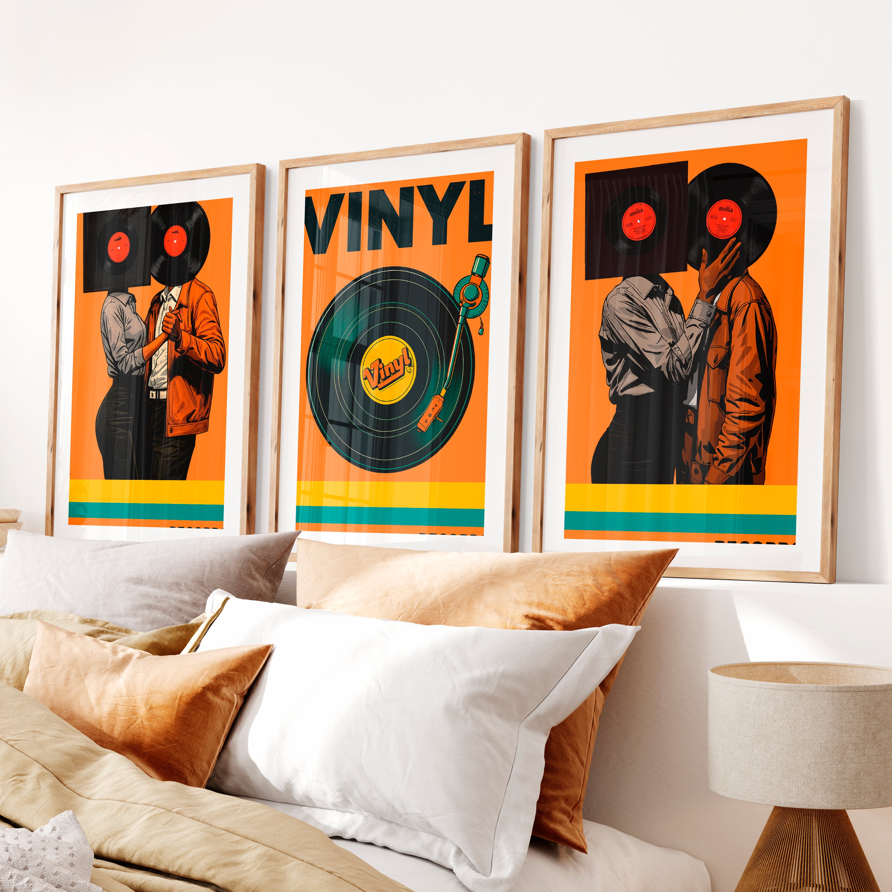 Vinyl Dance wall decor retro artwork- Natural Wood Framed Poster with White Border - Artworksets