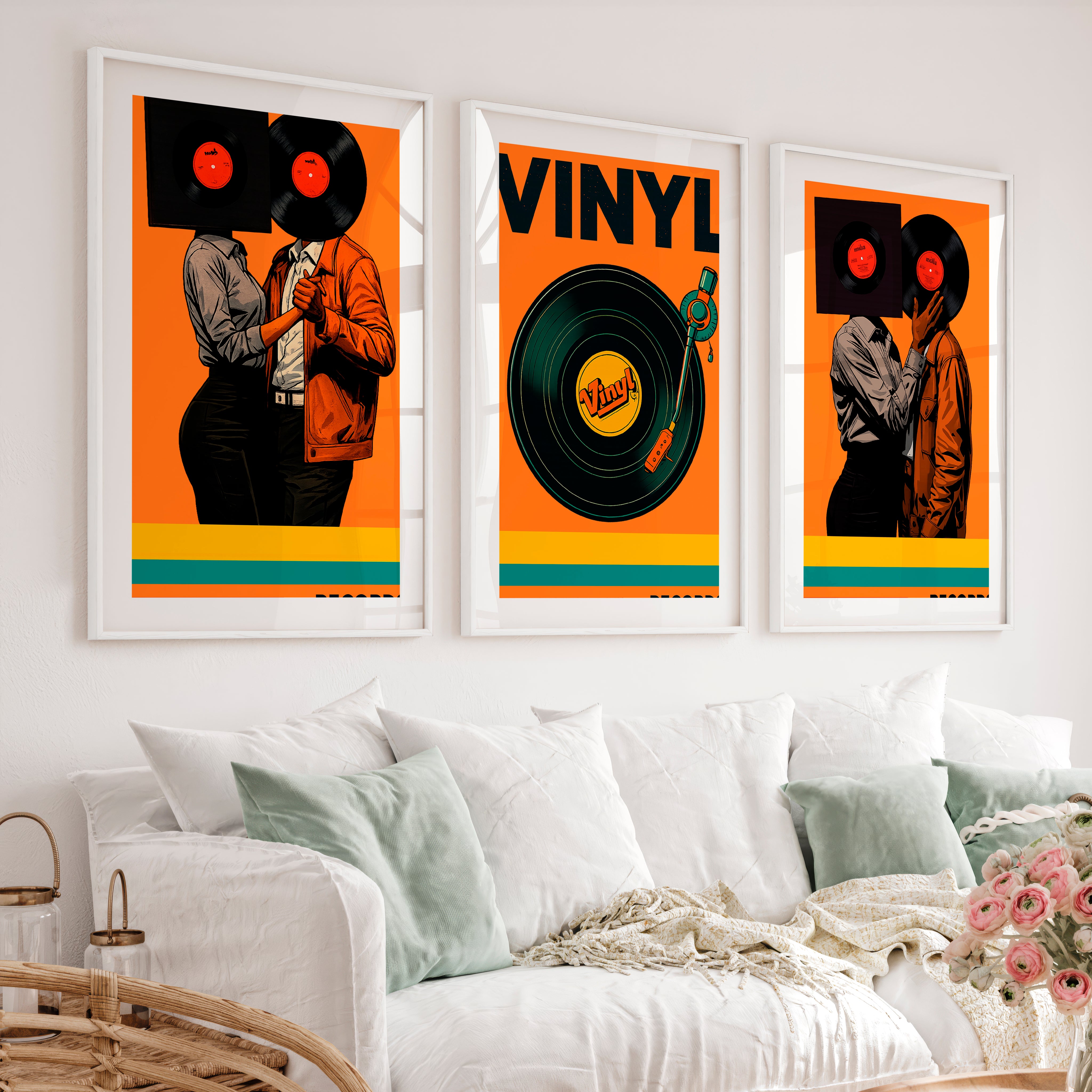 Vinyl Dance wall decor retro artwork - White Framed Poster with White Border - Artworksets