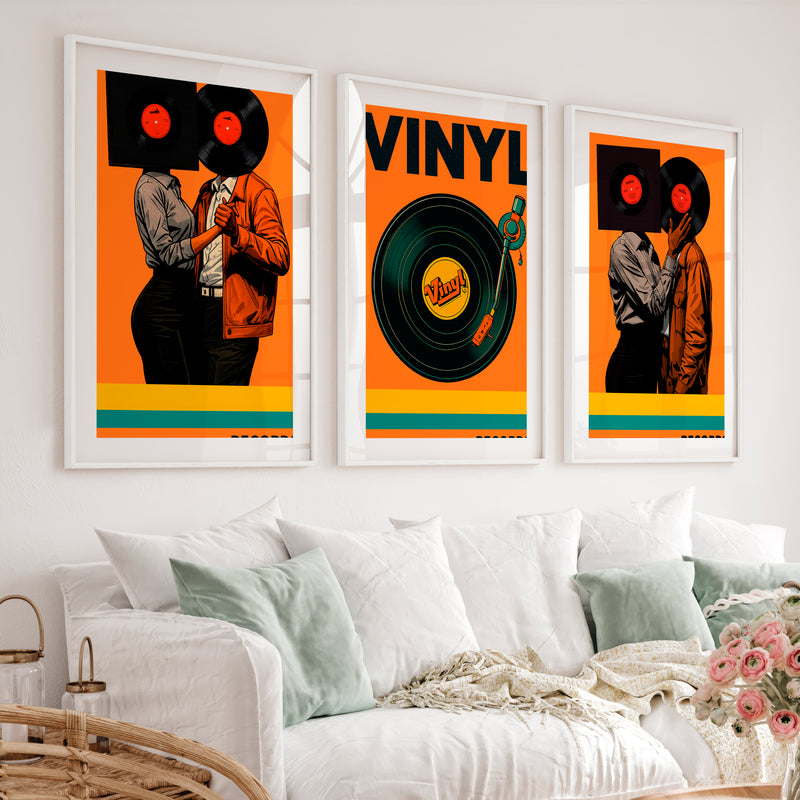 Vinyl Dance wall decor retro artwork - White Framed Poster with White Border - Artworksets