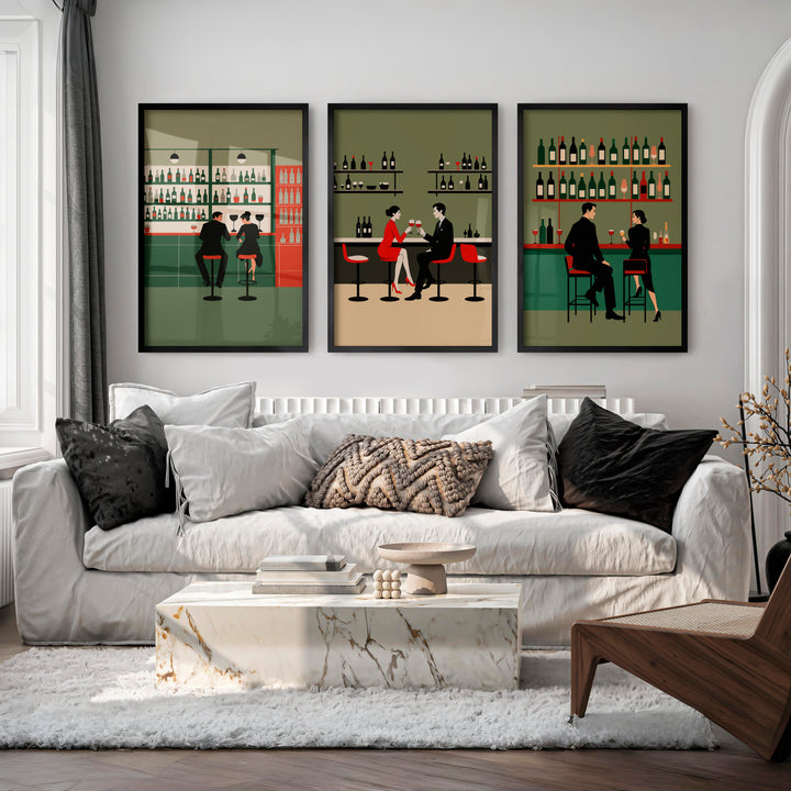 Wine Bar Wall Decor Retro with Couples - Black Framed Poster No Border - Artworksets