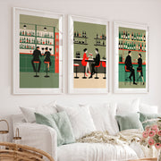 Wine Bar Wall Decor Retro with Couples - White Framed Poster with White Border - Artworksets