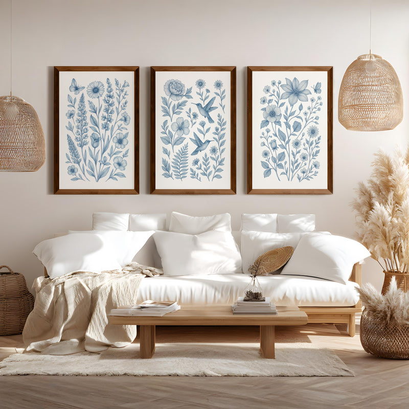 Wall Floral Art – Wall Art Set of 3

 - Dark Brown Framed Poster No Border - Artworksets