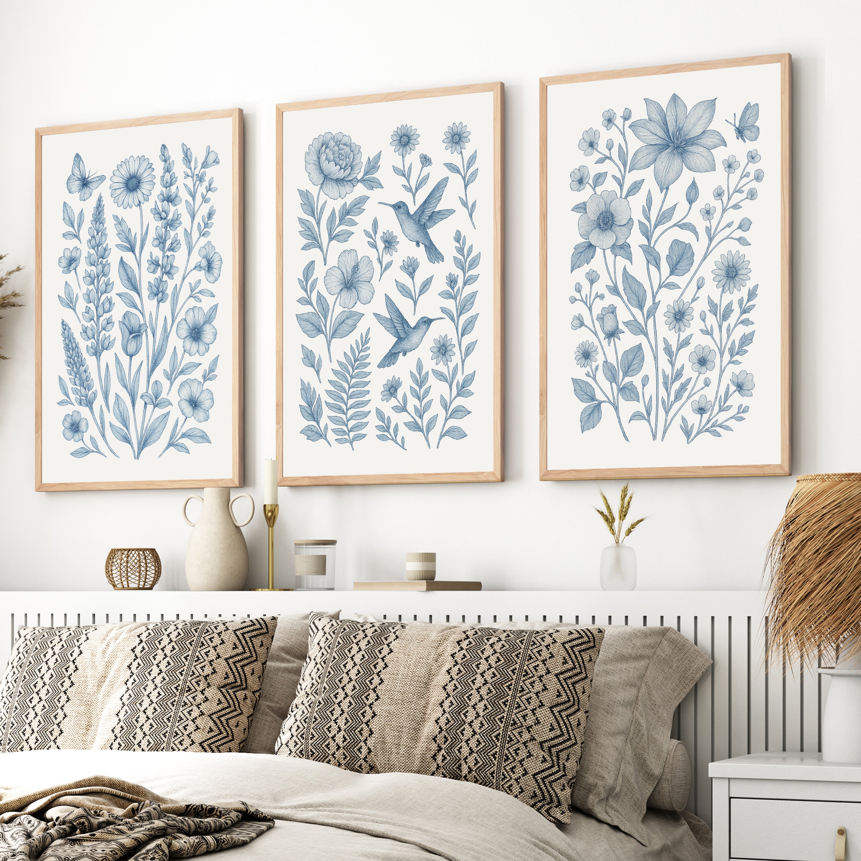 Wall Floral Art – Wall Art Set of 3

 - Natural Wood Framed Poster No Border - Artworksets