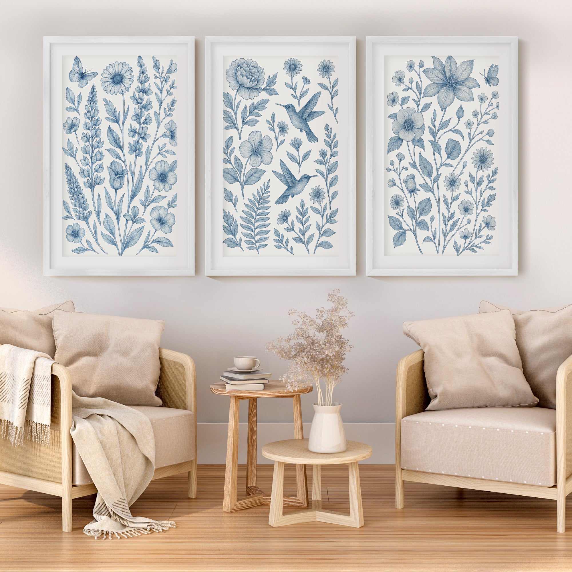 Wall Floral Art – Wall Art Set of 3

 - White Framed Poster with White Border - Artworksets