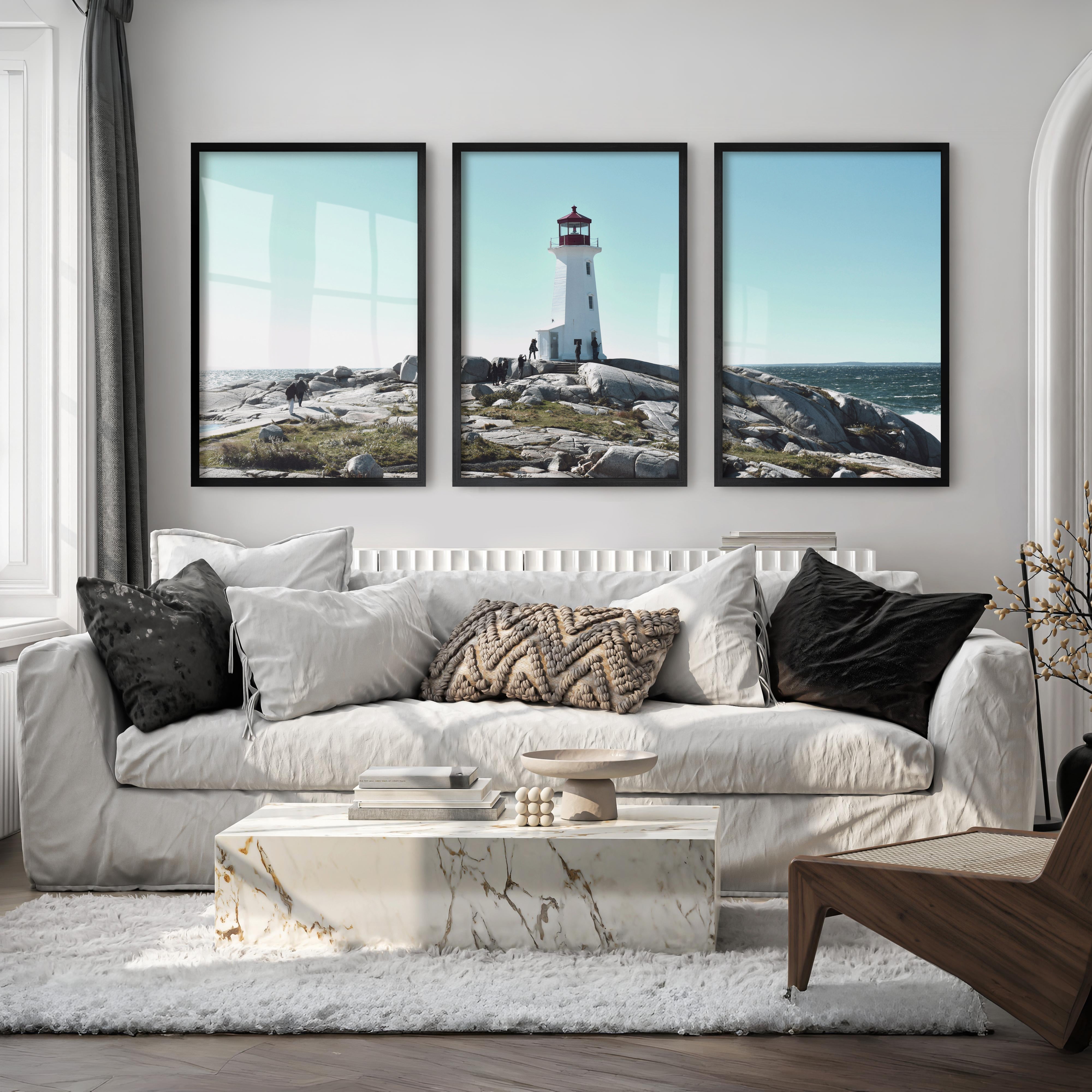 Rocky Coast Lighthouse wall nautical decor - Black Framed Poster No Border - Artworksets