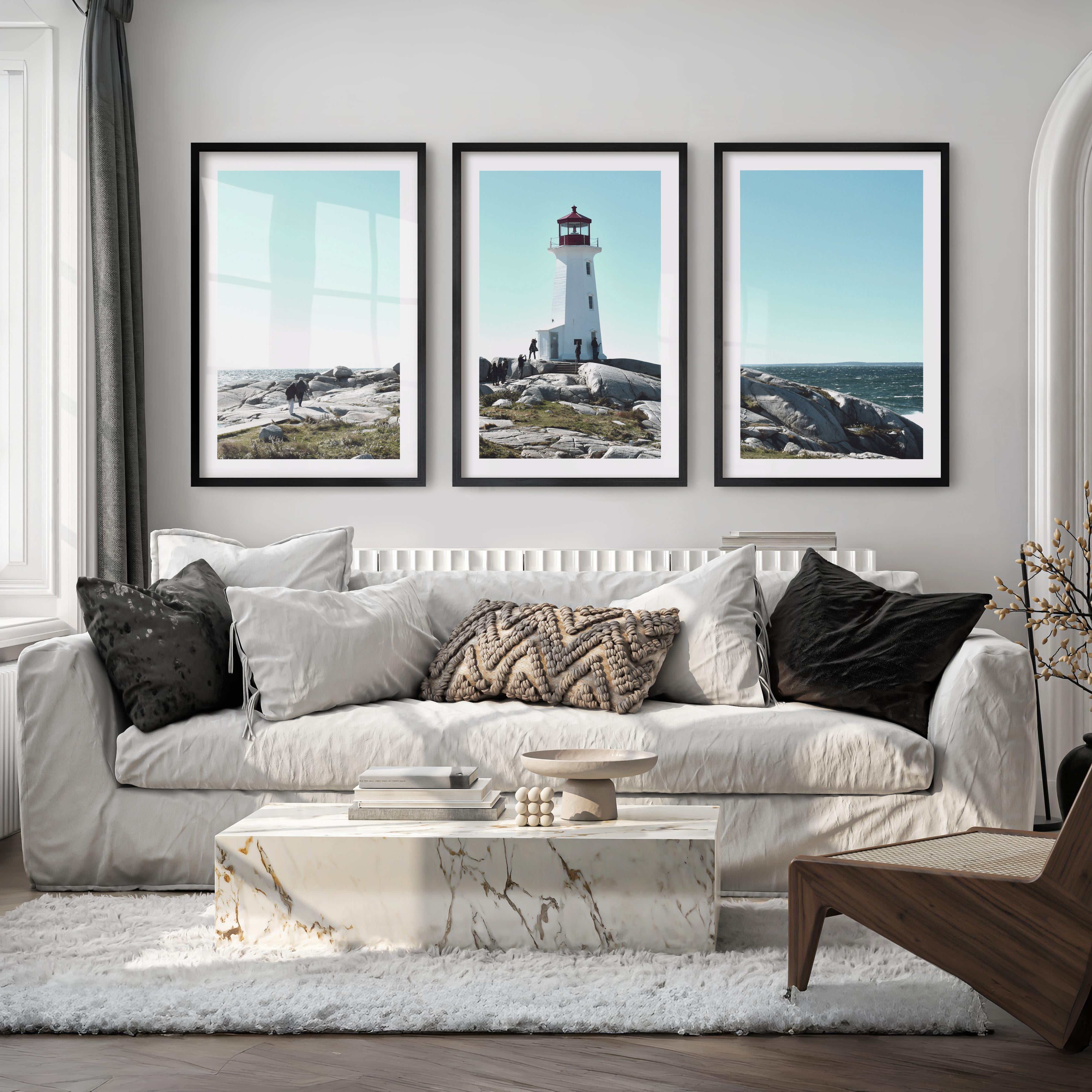 Rocky Coast Lighthouse wall nautical decor - Black Framed Poster with White Border - Artworksets