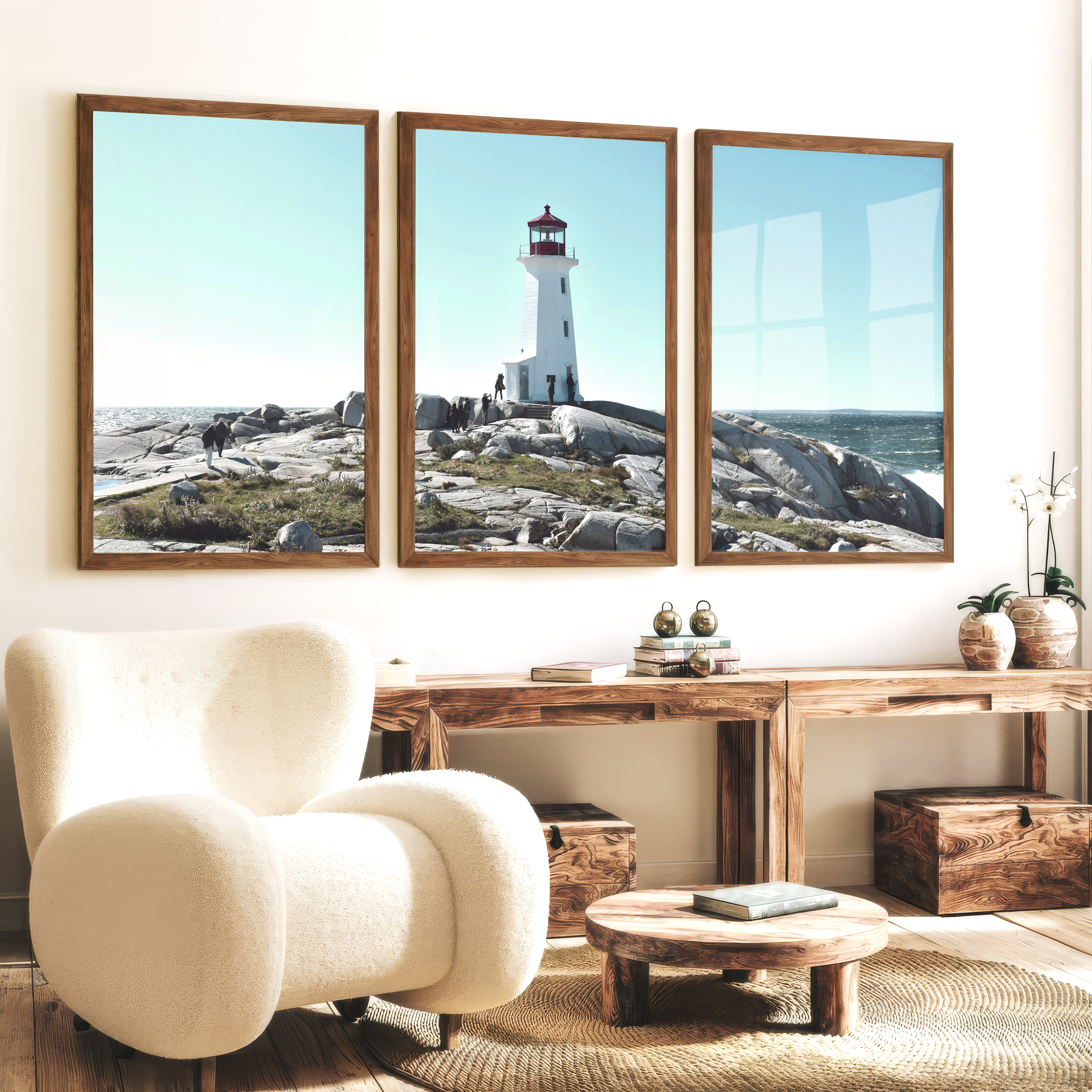 Rocky Coast Lighthouse wall nautical decor - Dark Brown Framed Poster No Border - Artworksets