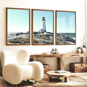 Rocky Coast Lighthouse wall nautical decor - Dark Brown Framed Poster No Border - Artworksets