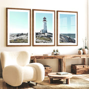 Rocky Coast Lighthouse wall nautical decor - Dark Brown Framed Poster with White Border - Artworksets