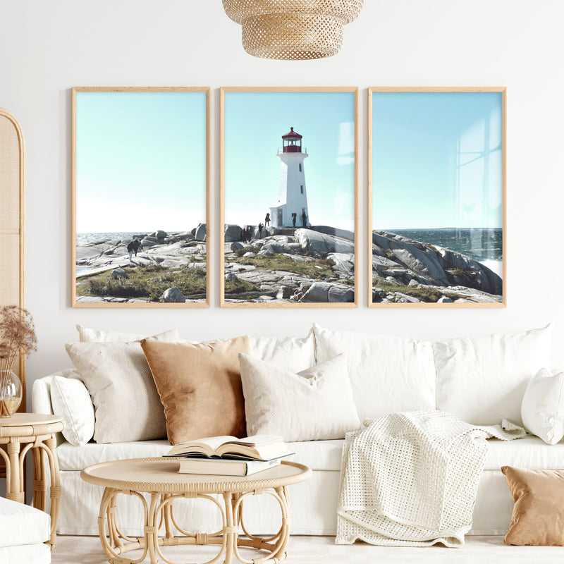 Rocky Coast Lighthouse wall nautical decor - Natural Wood Framed Poster No Border - Artworksets