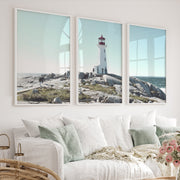 Rocky Coast Lighthouse wall nautical decor - White Framed Poster No Border - Artworksets