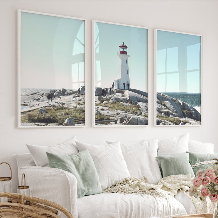 Rocky Coast Lighthouse wall nautical decor - White Framed Poster No Border - Artworksets