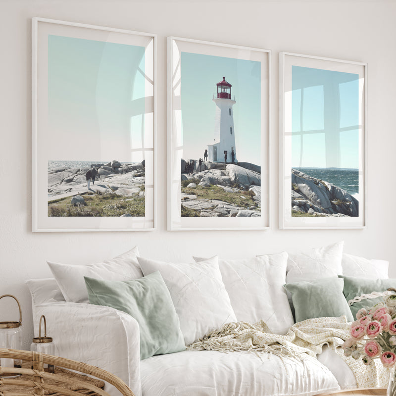 Rocky Coast Lighthouse wall nautical decor - White Framed Poster with White Border - Artworksets