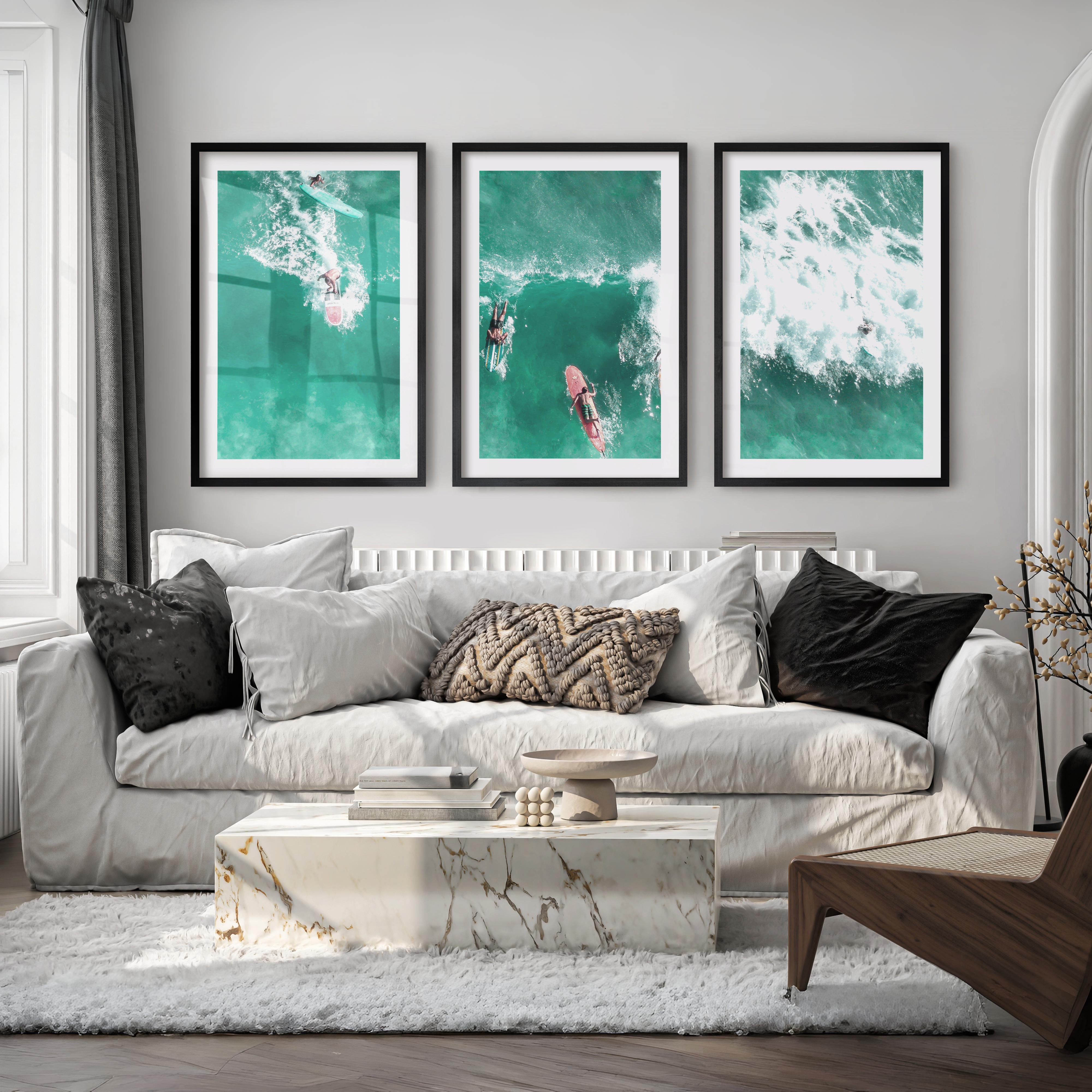 Aerial Surfboards Wall Nautical Decor - Black Framed Poster with White Border - Artworksets