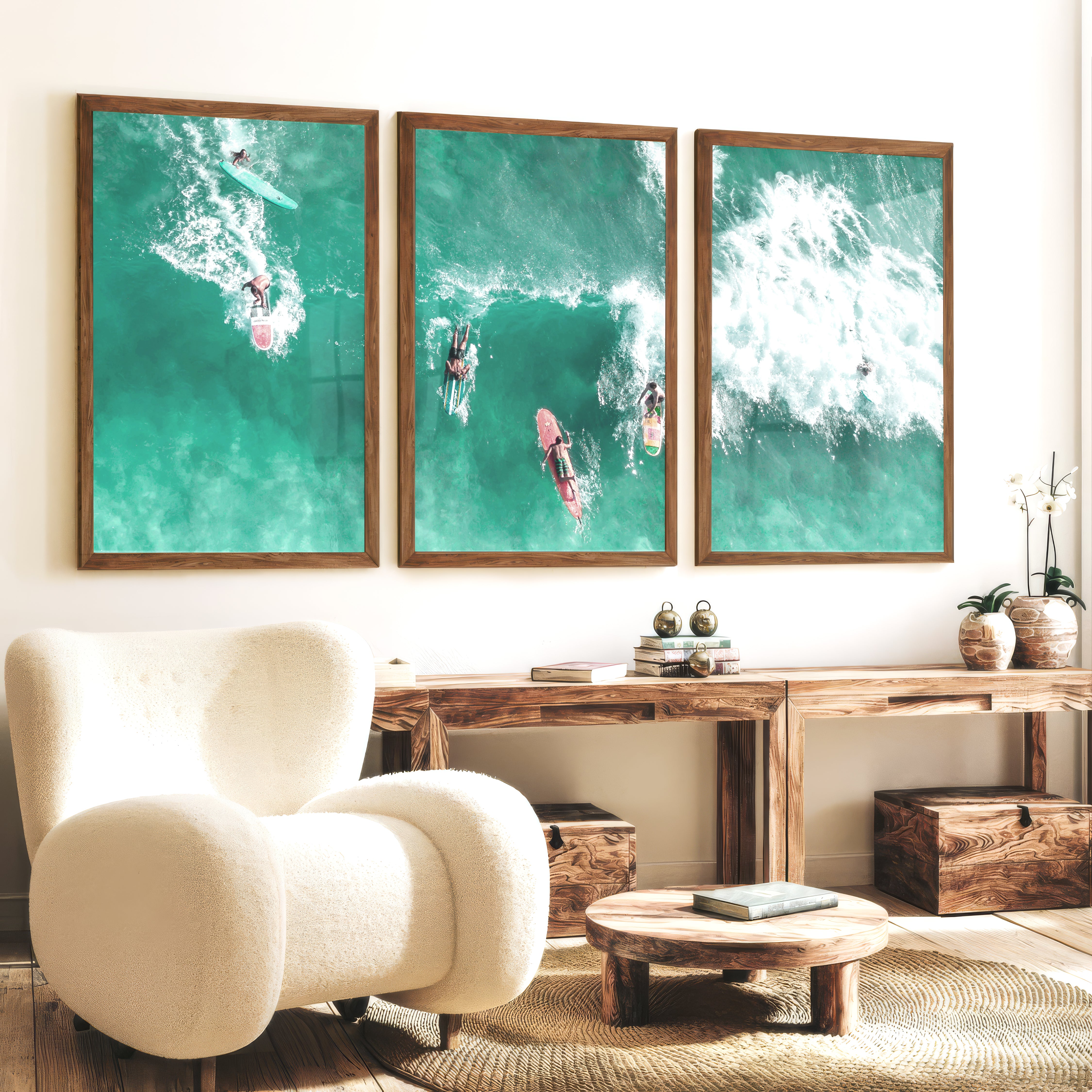 Aerial Surfboards Wall Nautical Decor - Dark Brown Framed Poster No Border - Artworksets