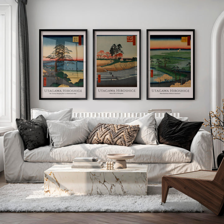 Hiroshige Bluff Wall Painting Japanese Set - Black Framed Poster No Border - Artworksets