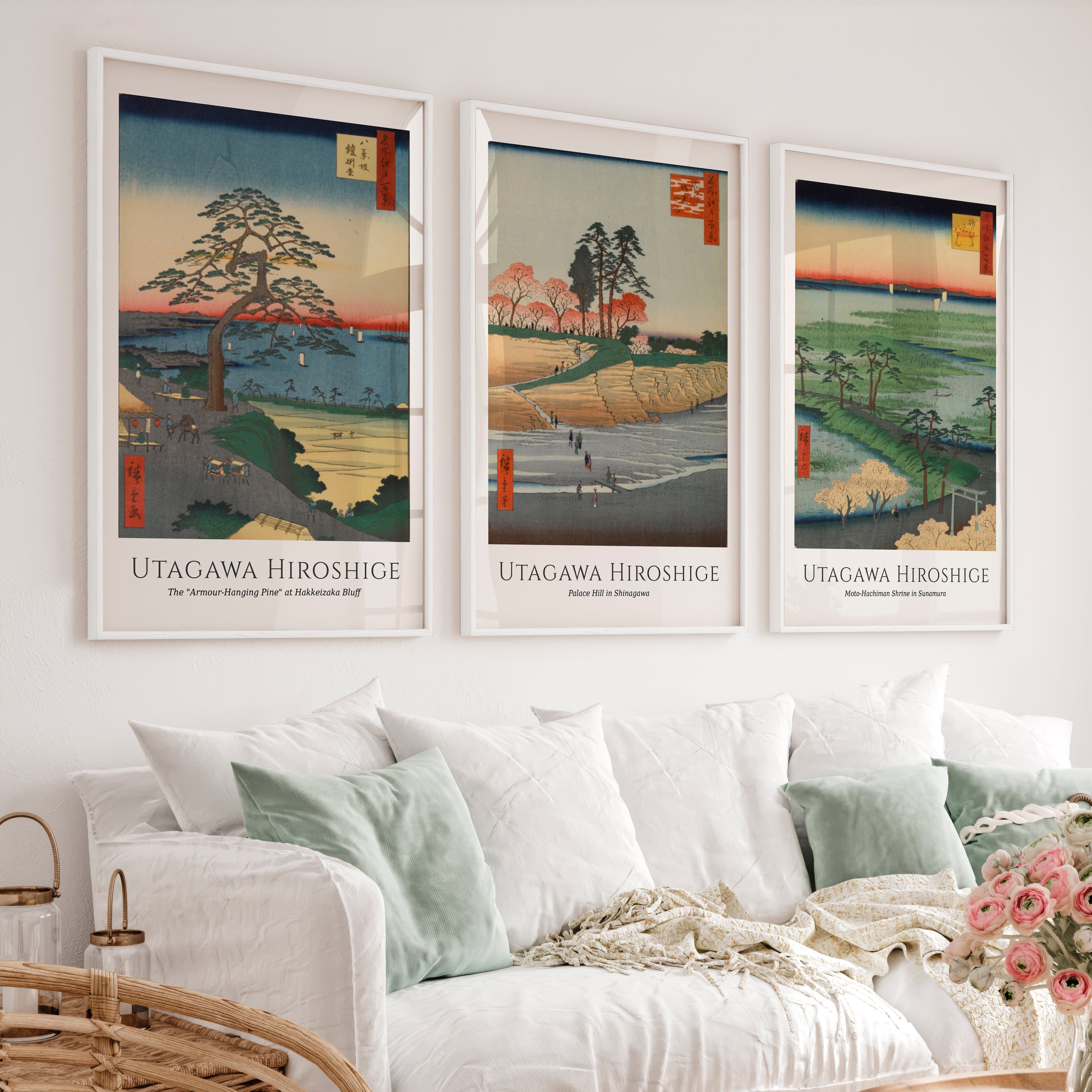 Hiroshige Bluff Wall Painting Japanese Set - White Framed Poster No Border - Artworksets