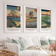Hiroshige Bluff Wall Painting Japanese Set - White Framed Poster with White Border - Artworksets