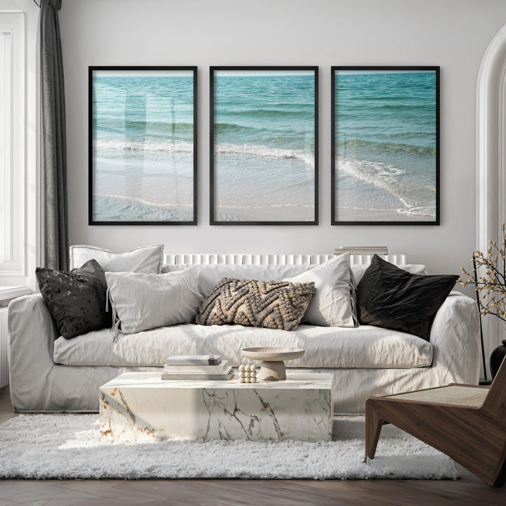 Clear Shoreline wave print - Black Framed Poster No Border - Artworksets