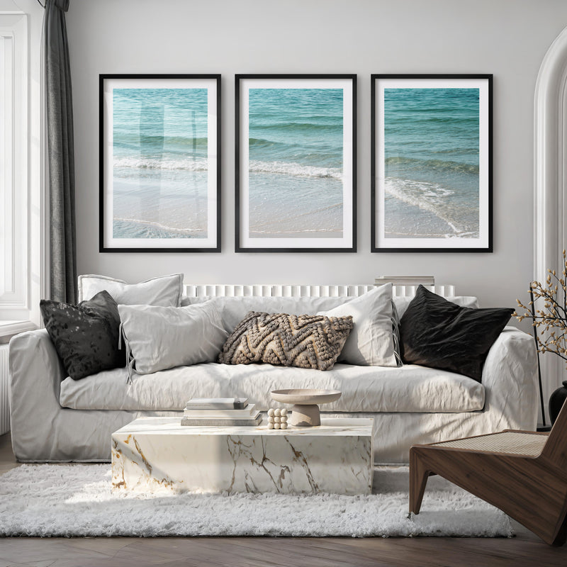 Clear Shoreline wave print - Black Framed Poster with White Border - Artworksets