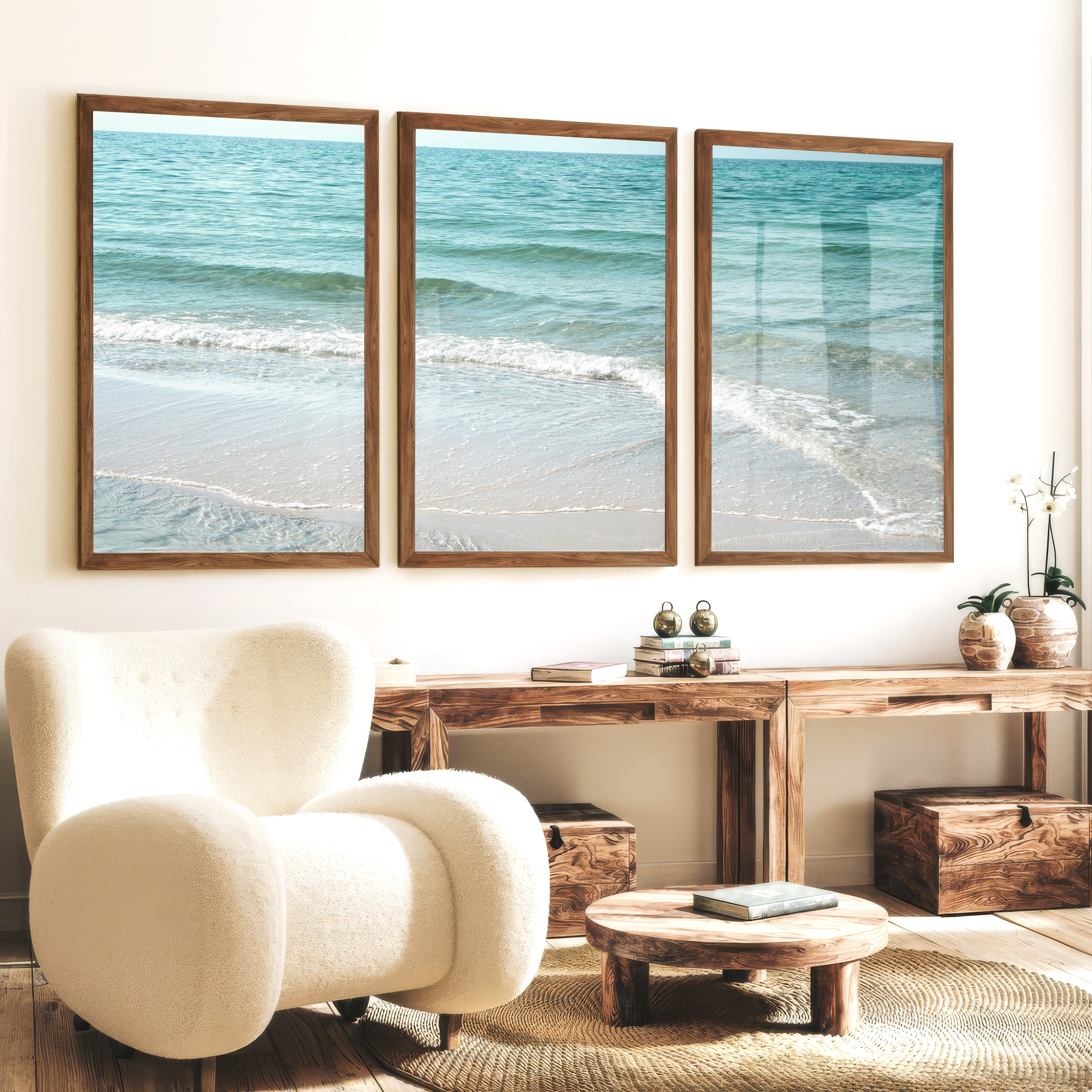 Clear Shoreline wave print - Dark Brown Framed Poster No Border - Artworksets