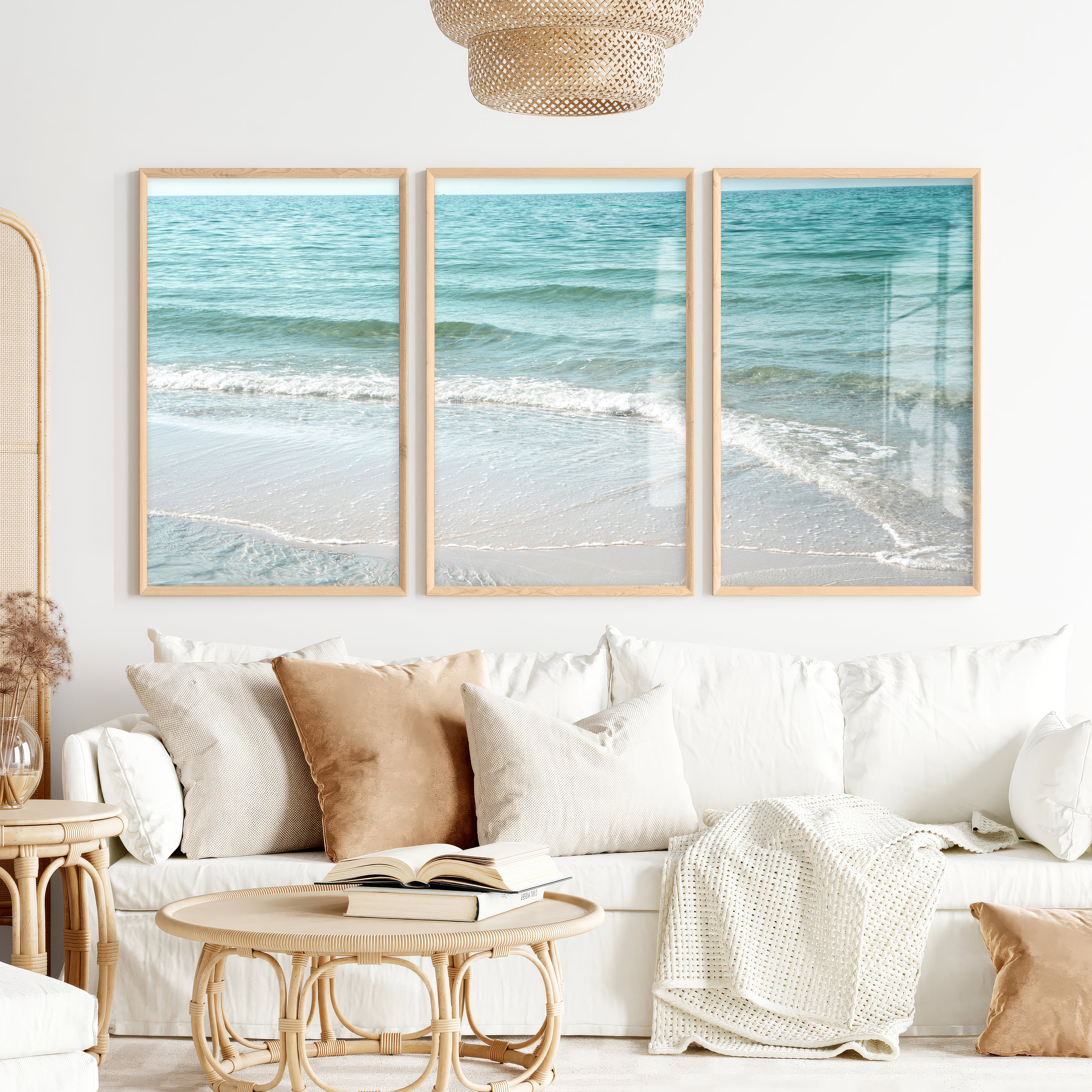 Clear Shoreline wave print - Natural Wood Framed Poster No Border - Artworksets