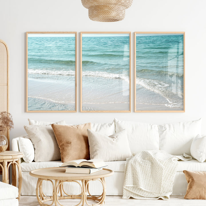Clear Shoreline wave print - Natural Wood Framed Poster No Border - Artworksets
