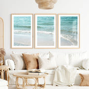 Clear Shoreline wave print- Natural Wood Framed Poster with White Border - Artworksets