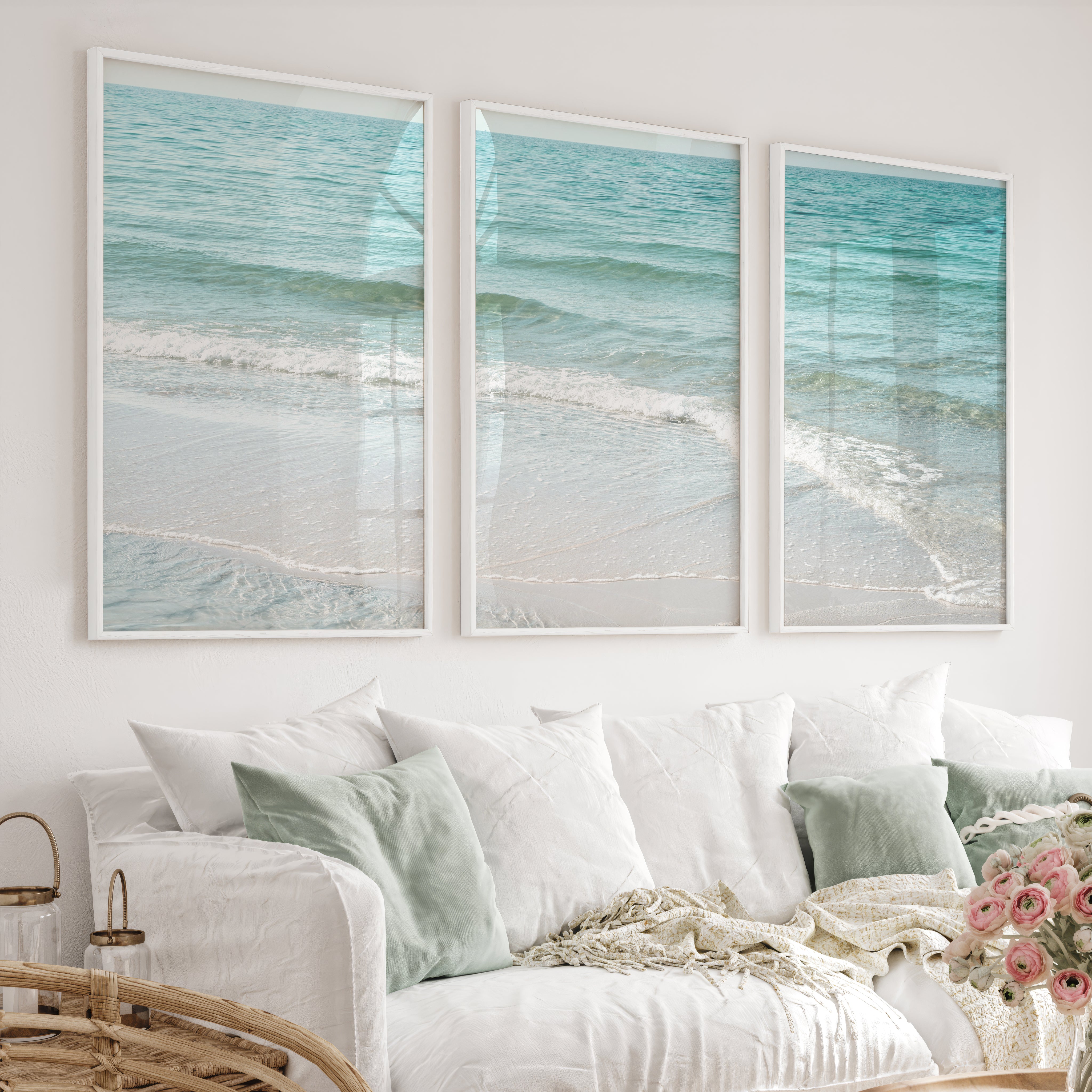 Clear Shoreline wave print - White Framed Poster No Border - Artworksets