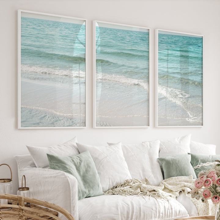 Clear Shoreline wave print - White Framed Poster No Border - Artworksets