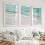 Clear Shoreline wave print - White Framed Poster with White Border - Artworksets