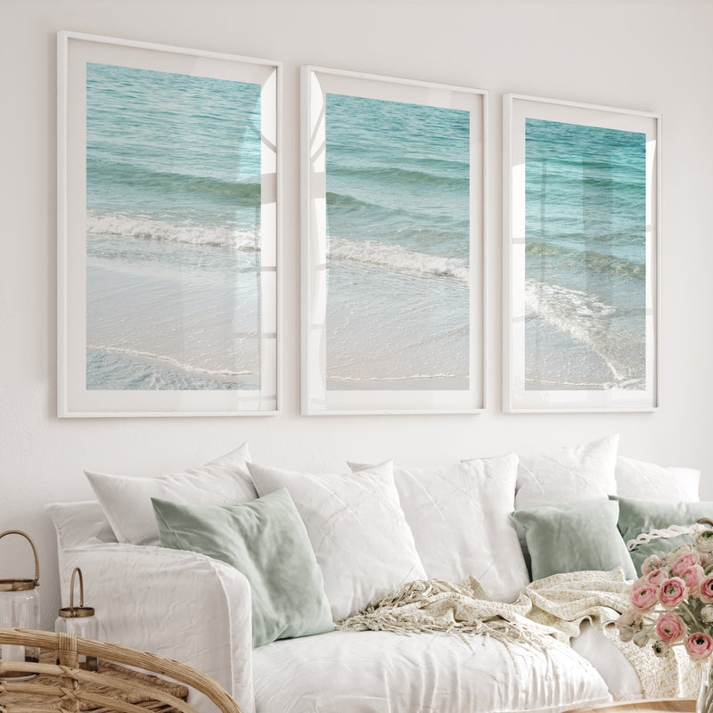 Clear Shoreline wave print - White Framed Poster with White Border - Artworksets