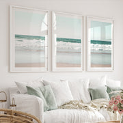 Foamy shoreline wave prints on a quiet beach - White Framed Poster with White Border - Artworksets