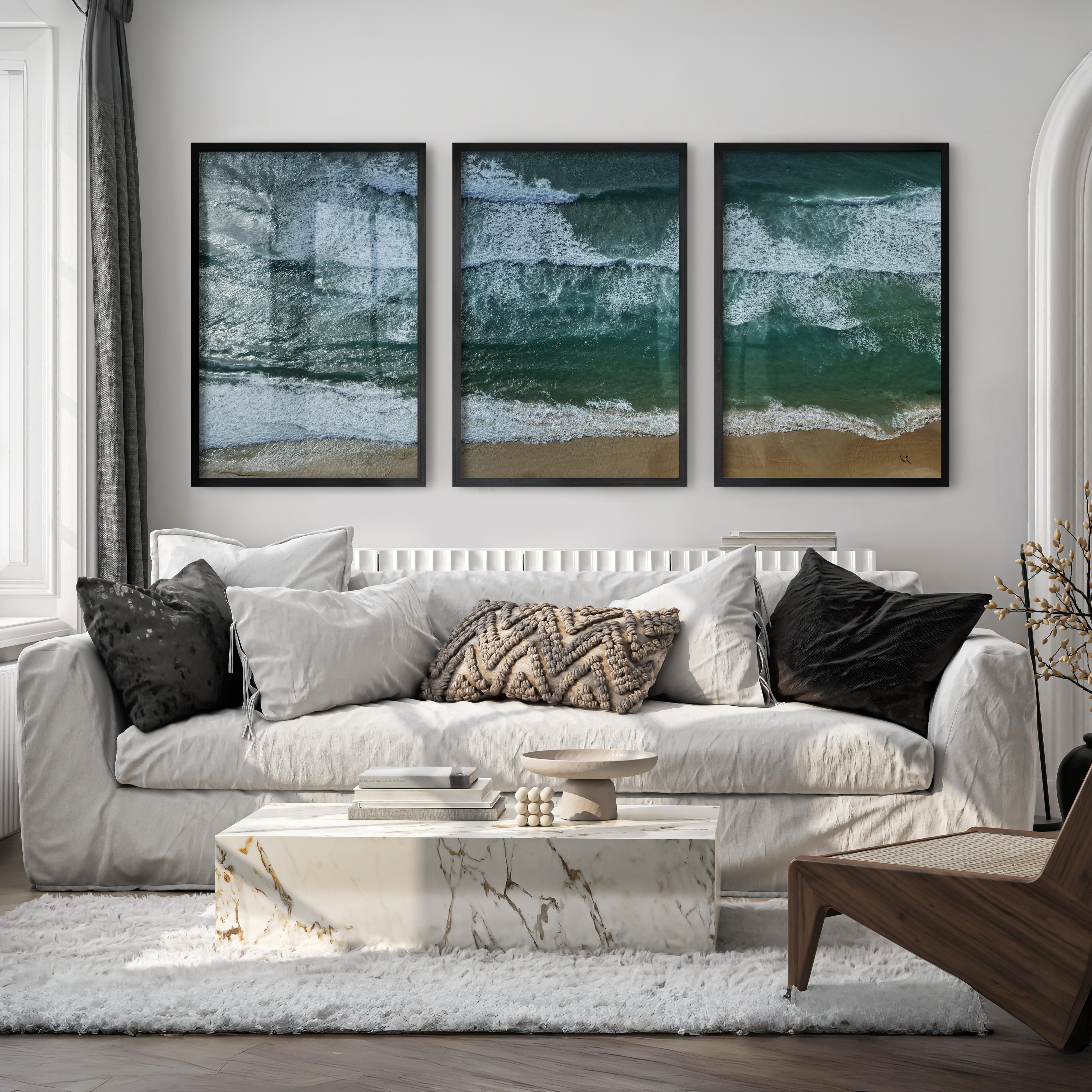 Aerial Beach waves art print - Black Framed Poster No Border - Artworksets