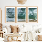 Aerial Beach waves art print- Natural Wood Framed Poster with White Border - Artworksets